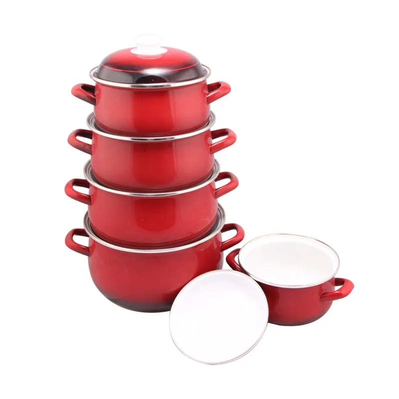 High Quality Hot Pot Cast Iron Cookware Casserole Set Red Color With Black Shadow Enamel Casserole Enamel Kitchen ware