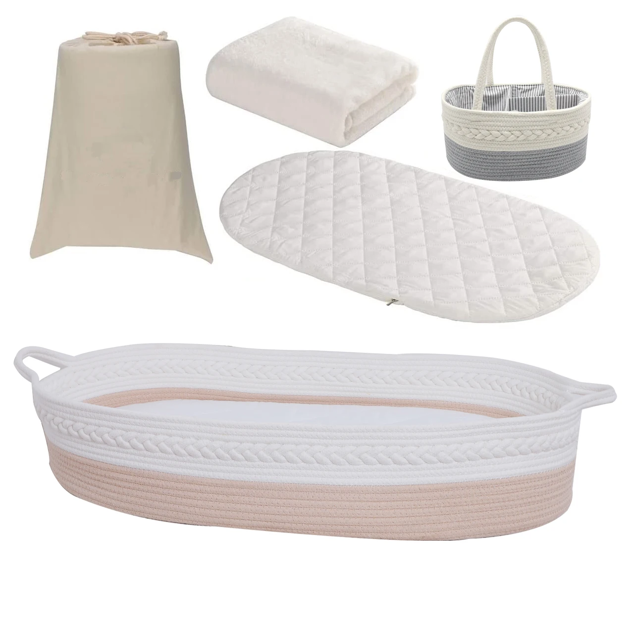 100% Cotton Rope Newborn Moses Basket Changing Basket Rope Woven Portable Baby Cot Moses Basket And Bedding Mattress Set