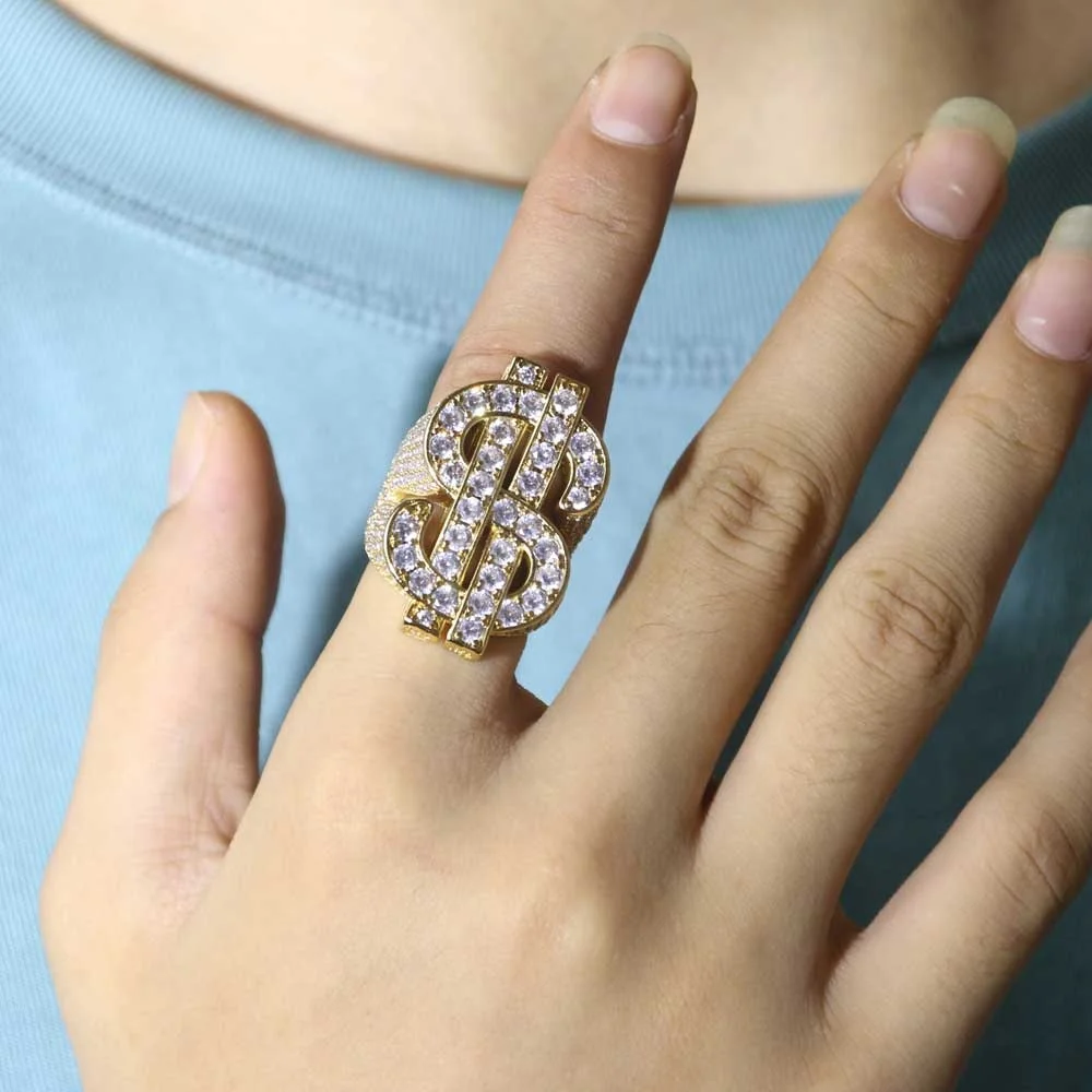 По индивидуальному заказу 18K gold dollar кольцо оптовая продажа; Горячая распродажа; В стиле «хип-хоп» ювелирных изделий доллар