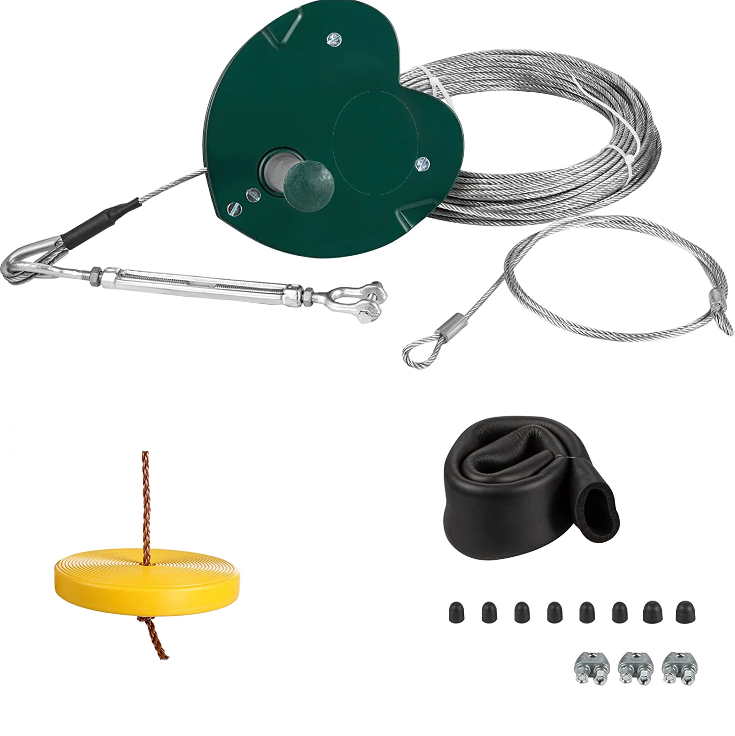 Детские игрушки 100 футов зелёный стальной задний двор Zip line Kit с регулируемым сиденьем пружинный