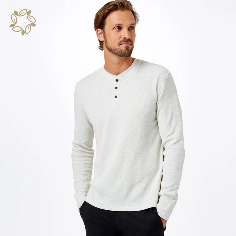 Мужская вафельная рубашка henley, Теплая мужская футболка henley, устойчивая вафельная трикотажная рубашка с длинными рукавами для мужчин henley, ребристая трикотажная футболка