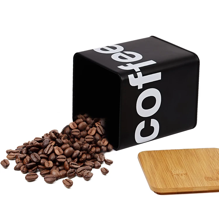 Factory Price Metal Kitchen Canister Set 3 Coffee Sugar Tea Storage Jars with Bamboo Lid