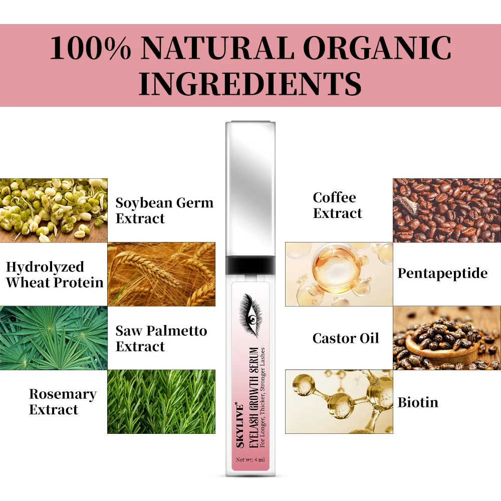 Oem Wholesale Organic Natural Lashes Castor Oil Fluid Serum Eye Lash Serum Eyelash Brow Growth Treatments Vegan Oil Free