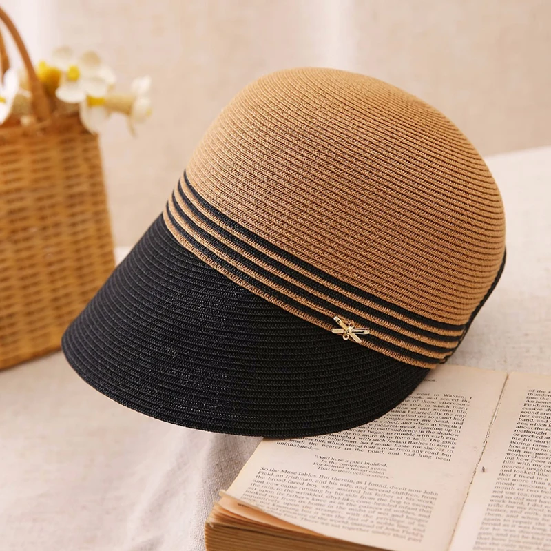 Wholesale Summer Women Straw Sun Visor Hats High Quality Fine Grass UV Protection Large Brim Equestrian Floppy Straw Beach Hat