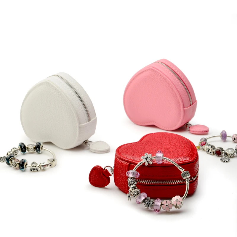 
PU Leather White Pink Red Color Jewelry Packaging Boxes Heart Shape Luxury Ring Box with Logo 