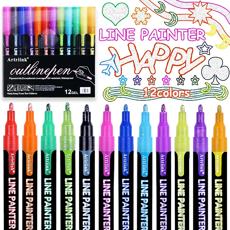 8/12/24 colors Outline Marker Pen Double Line Pen DIY Hand Account Multi-color Highlighter