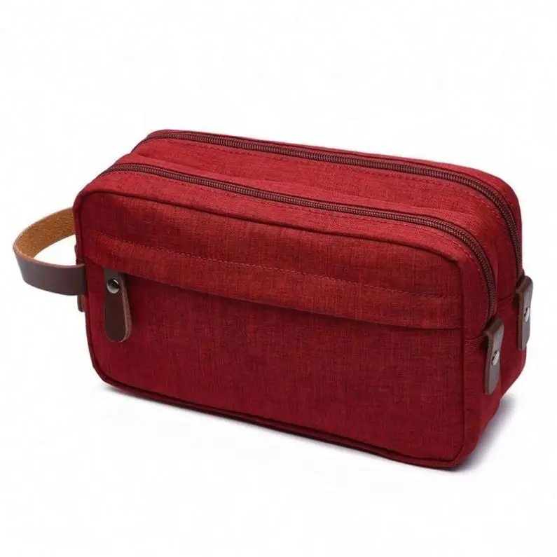 Wholesale Adult Mens green Canvas Cosmetic Toiletry Bag Custom Washed Canvas Travel Toilet Bag For Men