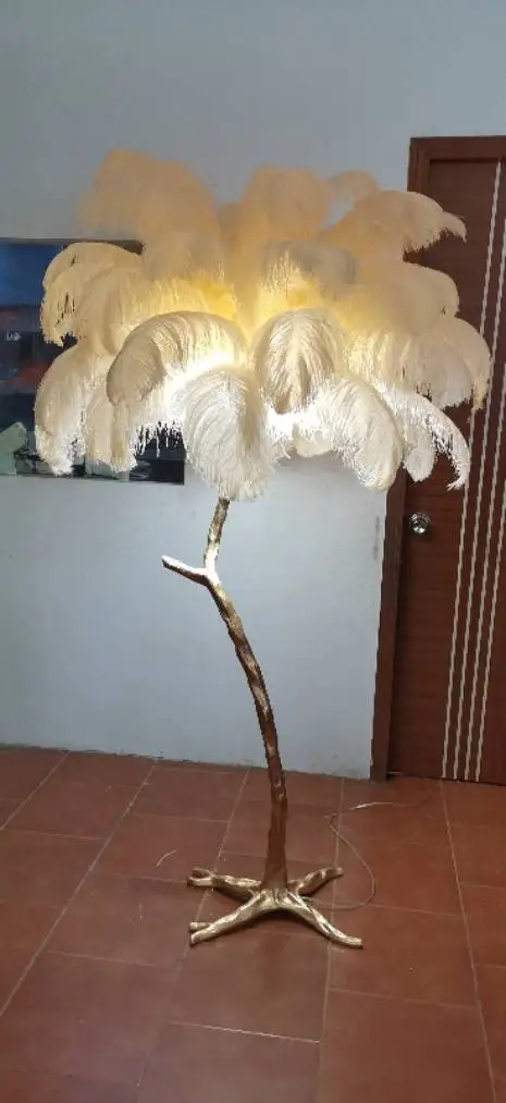 Room Vibe Corner Rgb Luxury Modern Nordic Led Standing Arc Trees Light for Home Ostrich Feather Floor Lamp