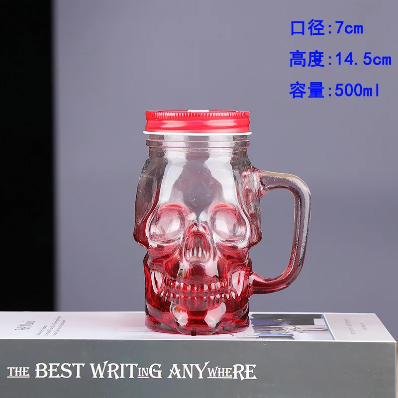 Wholesale 500ml transparent square skeleton glass with handle cock cup with handle straw Mugs With Straws