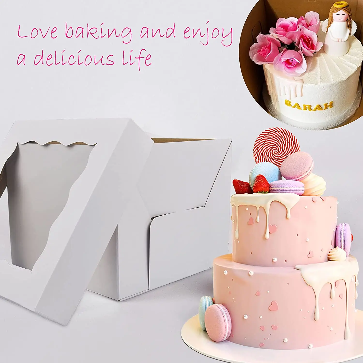 Tall Cake Boxes with Window 8x8x10,10x10x12 and 12x12x12Inch,Sturdy White Cake Boxes