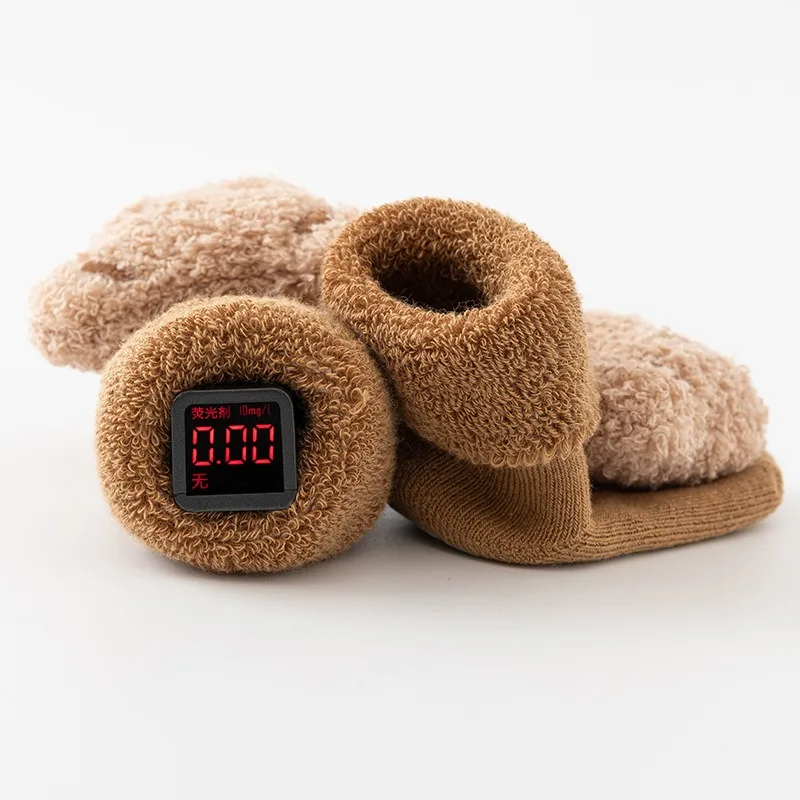 Newborn baby socks terry plus velvet thickened autumn and winter baby mid-calf non-slip floor socks toddler socks