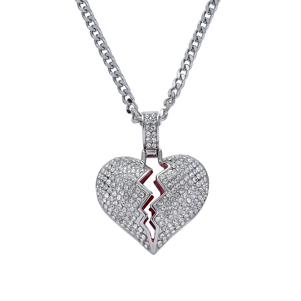 SN208 Stainless Steel Jewelry Hip Hop Heart Pendant Necklace Jewelry