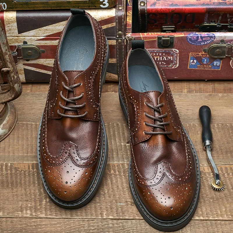 Italian Bullock style mens official leather shoes Handmade tresemme botanique high quality clerks man cowboy shoes