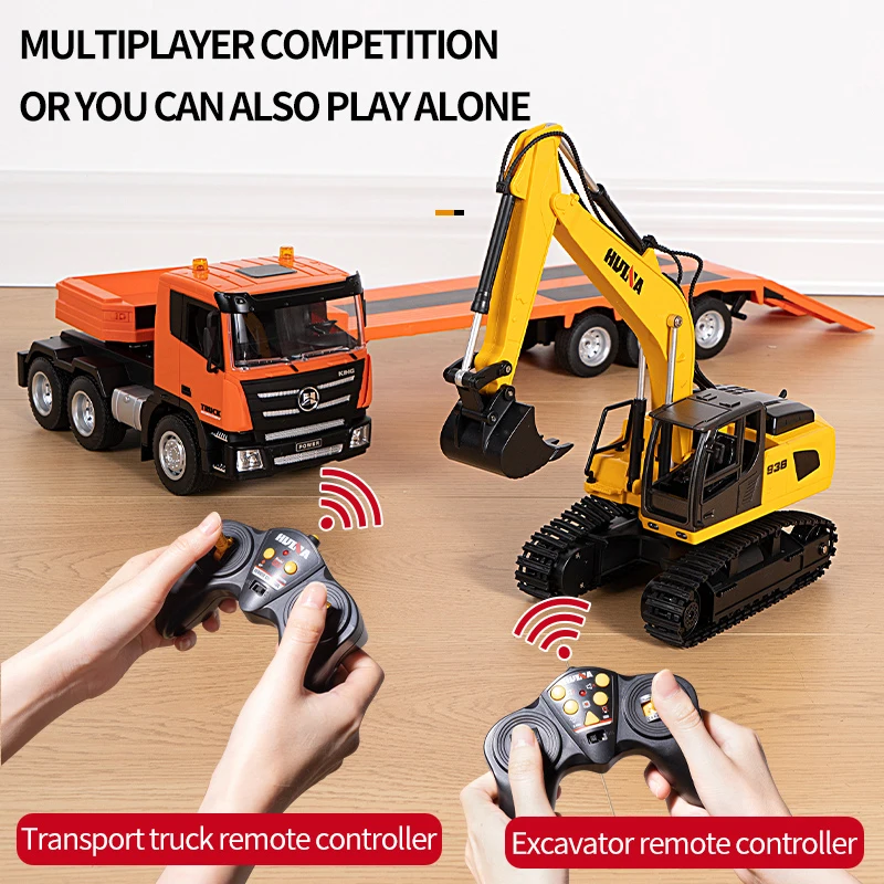 2024 New Huina 1319 1/24 9 Channels RC Assembled Tractor Truck with Flatbed Trailer Remote Control Excavator Outdoor Toy Model