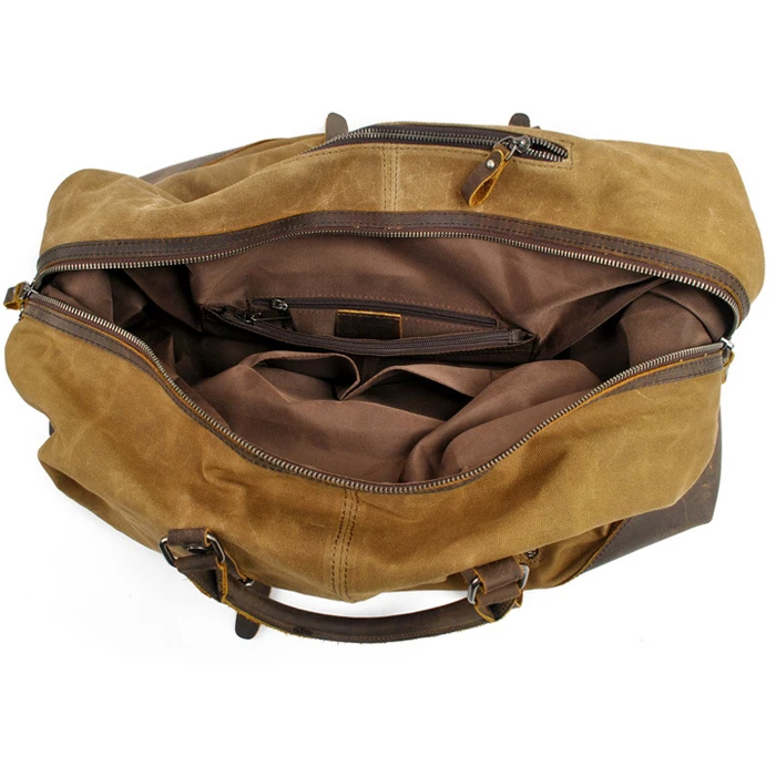 Hot sale  Waxed canvas with crazy horse leather duffel bag large waterproof travel bag for weekend