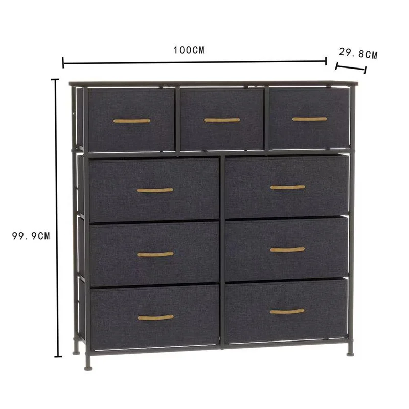 Factory Made Large Modern black Fabric 9 Drawers Tower Chest Of Storage Unit Of Bedroom Dresser
