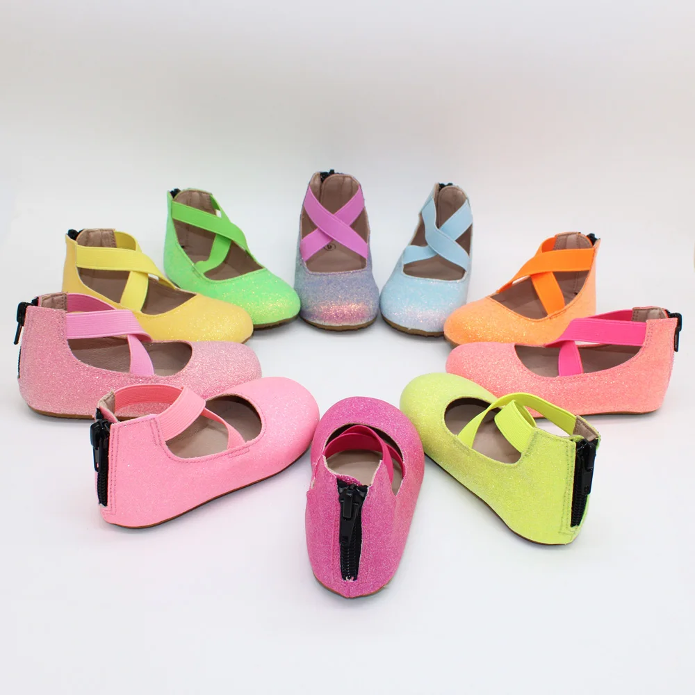 fashion rubber sole glitter leather ballet kids 2021 flat