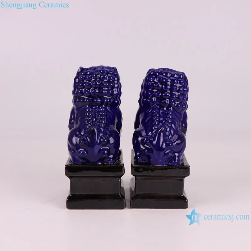 RYXP21-R a pair deep blue ceramic pug dog