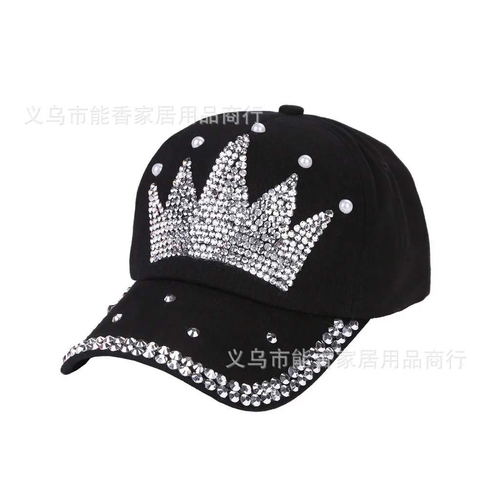 Fashing Children And Women Casual Bling Bling Rhinestone Crystal Pearls Crown Baseball Caps