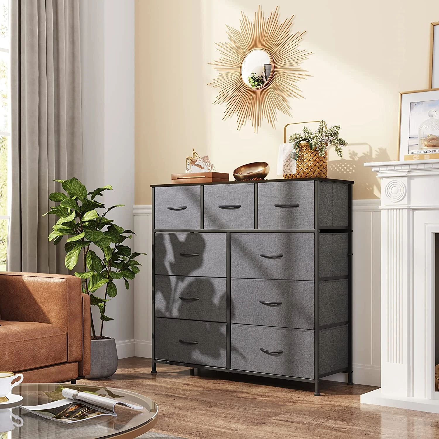Black fabric storage drawer wardrobe table 4th floor bedroom bedside Fabric Dresser Organizer Unit Storage Dresser