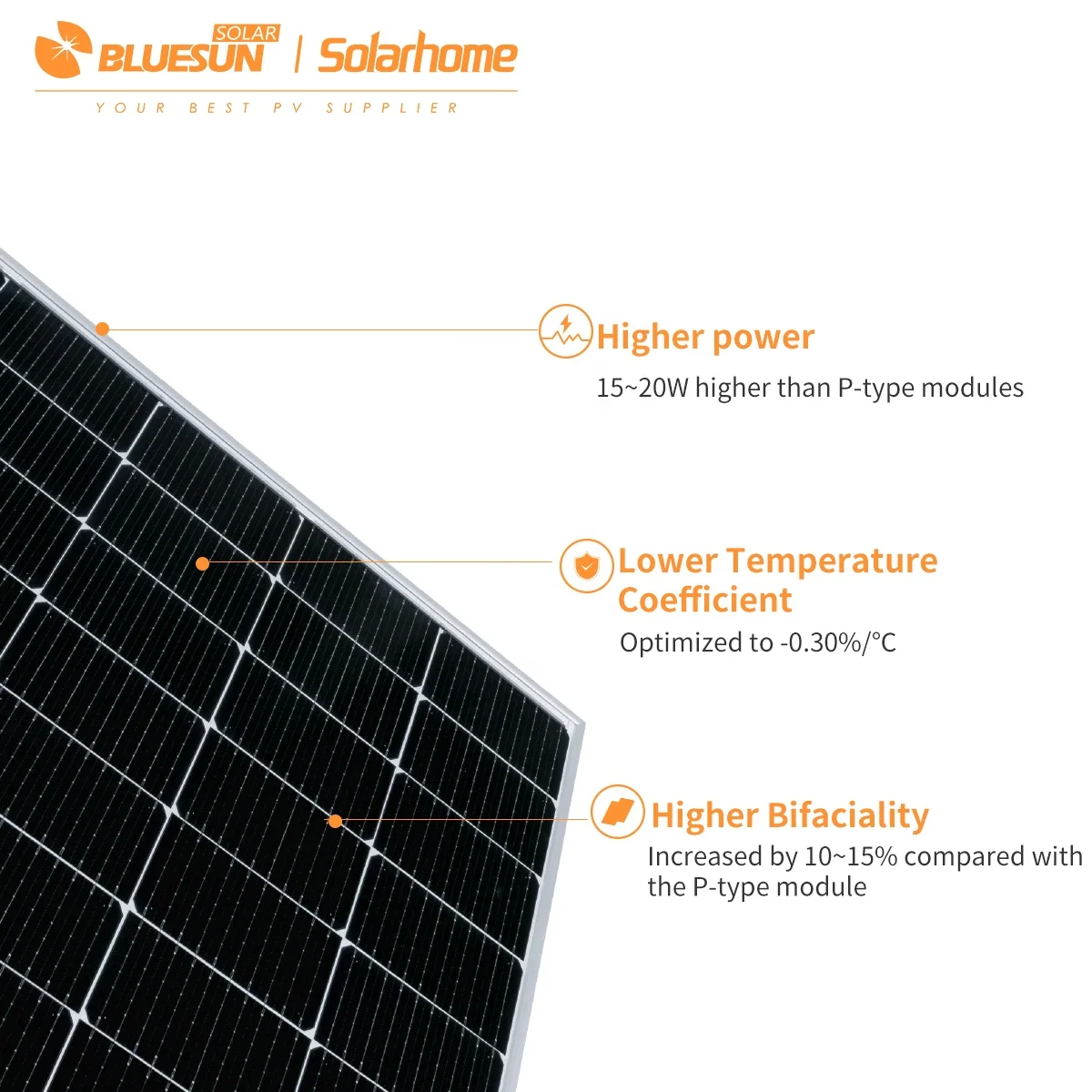 Bluesun dual-glass bifacial solar panel  half cell BIPV transparent module 380w 440w 400w solar panel home
