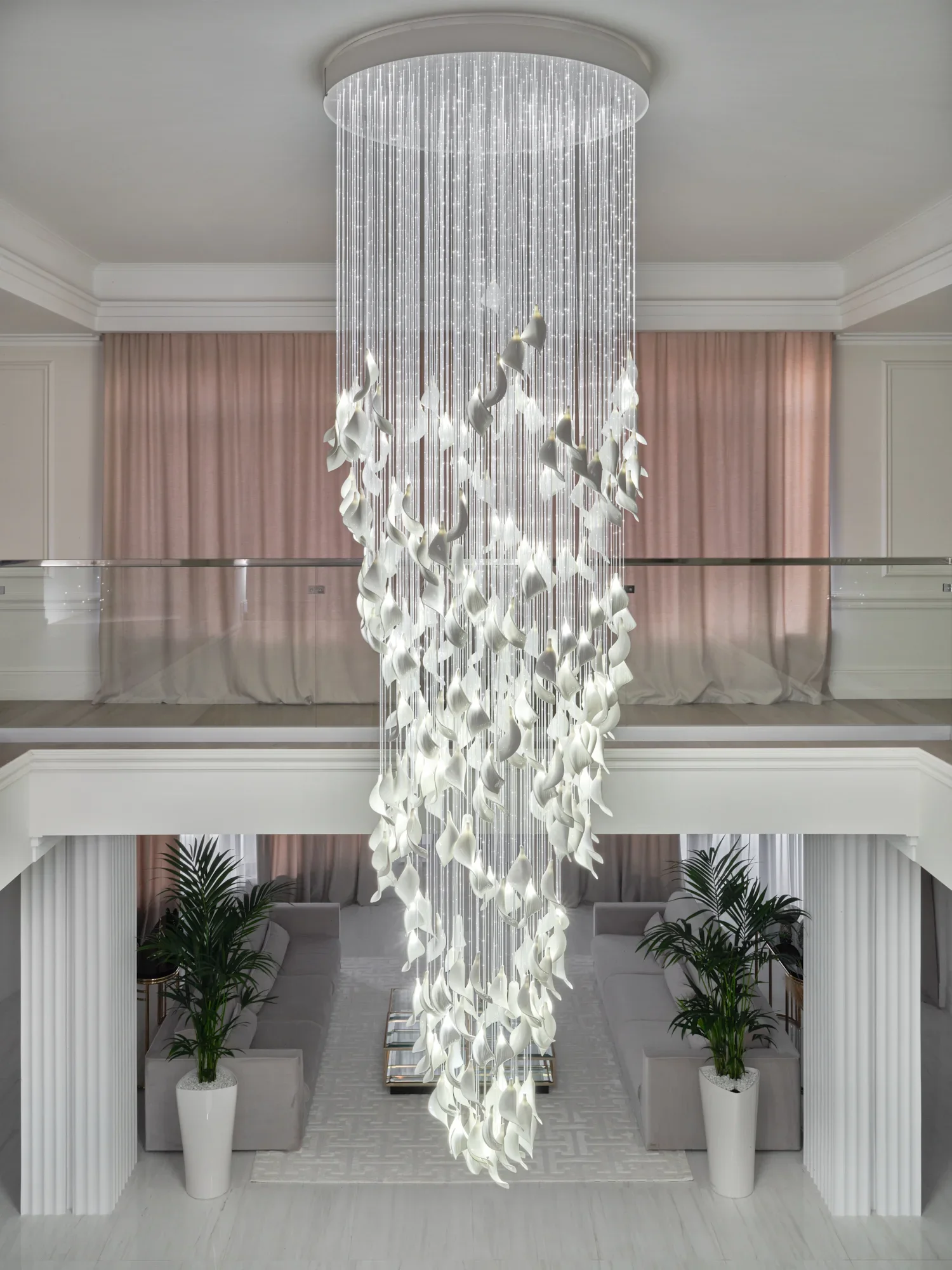 Modern Chandeliers Spiral Design Ceramic Leaf in White High Ceiling Pendant Light for Living Room Hotel Stairs Foyer Entryway