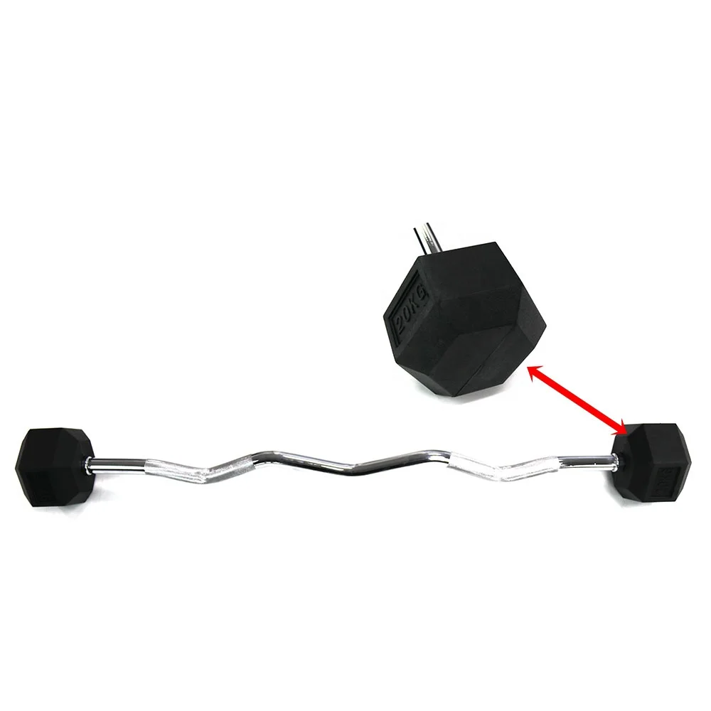 Фиксированная резиновая штанга с шестигранной головкой и изогнутой штангой для тренировок в тренажерном зале или дома