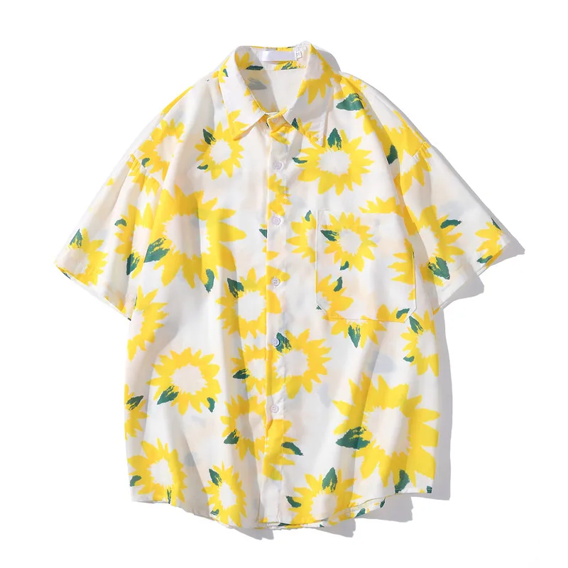 Sunflower Printing Hawaiian Plus Size Shirt Unisex 2022 Summer Turn-down Collar Short Sleeve Shirts