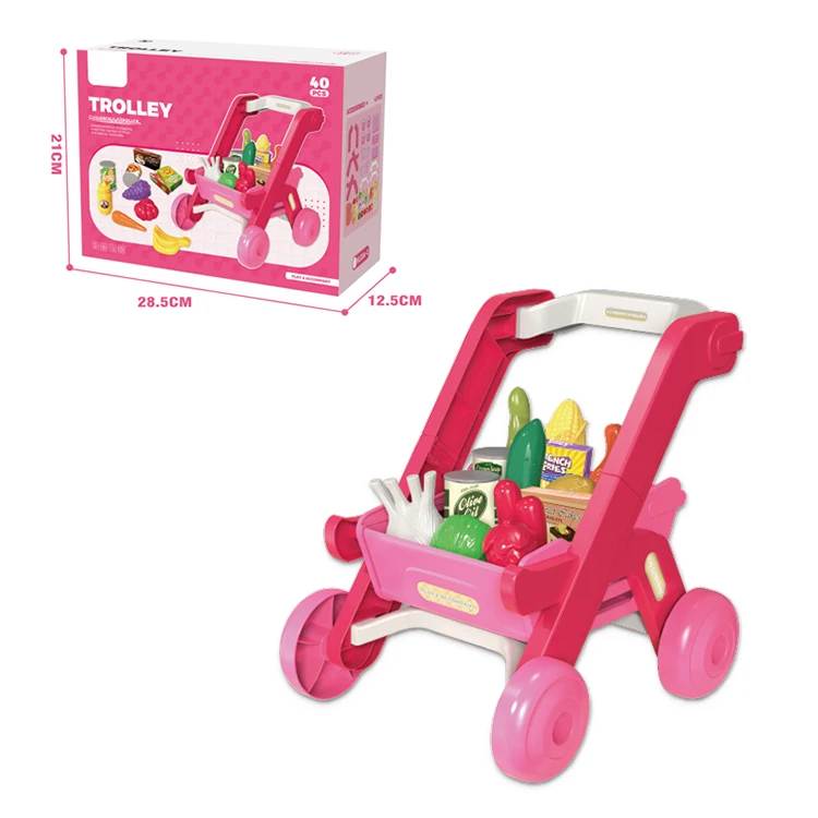 40pcs mini supermarket shopping cart trolley toy set kids role play toys educational pretend play toys for children
