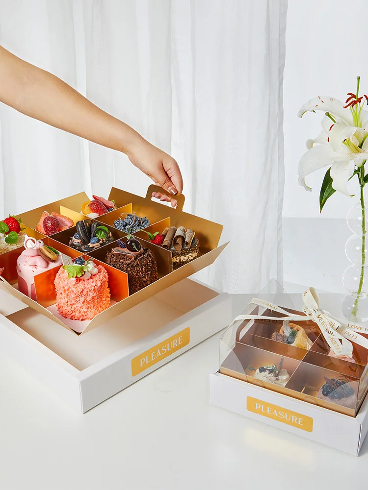 Wholesale 4 9 Grids Clear Cake Dessert Packaging Boxes Fruit Tart Mini Slice Cake Pastry Takeaway Treat Boxes