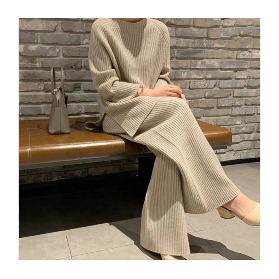 2022 Autumn And Winter Ladies Clothes Comfortable Knitted Sweater Suit Set Pant 2 Piece Set Women Sweater Knit Two Piece Set