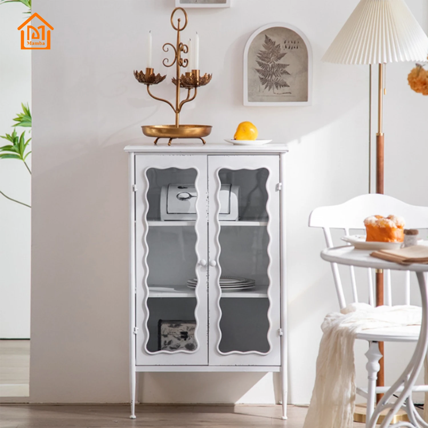 Mamba Modern simple style white iron art side cabinet living room creative storage glass cabinet decorative locker