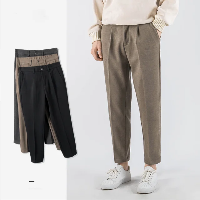 Custom OEM ODM brand casual classic wool soft light slim fit straight men dress chino khaki trousers pants