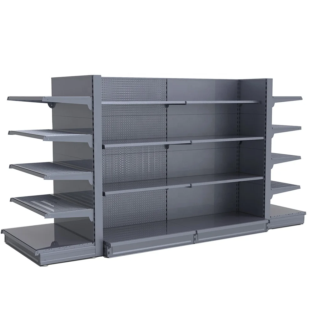 Double-sided Perforated Back Panel Grocery Shelves Supermarket Equipment