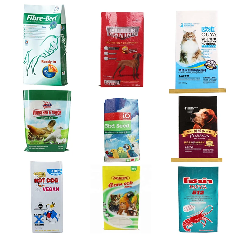 Custom design plastic cat litter food packaging 10kg poly feed bag bopp laminated woven polypropylene sacks with handle