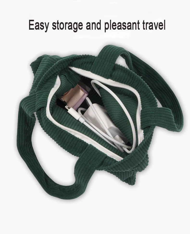 Wholesale High Quality Corduroy Tote Bag Custom Logo Shopping Cosmetic Storage Handbag Cute Corduroy Tote Zipper Bag