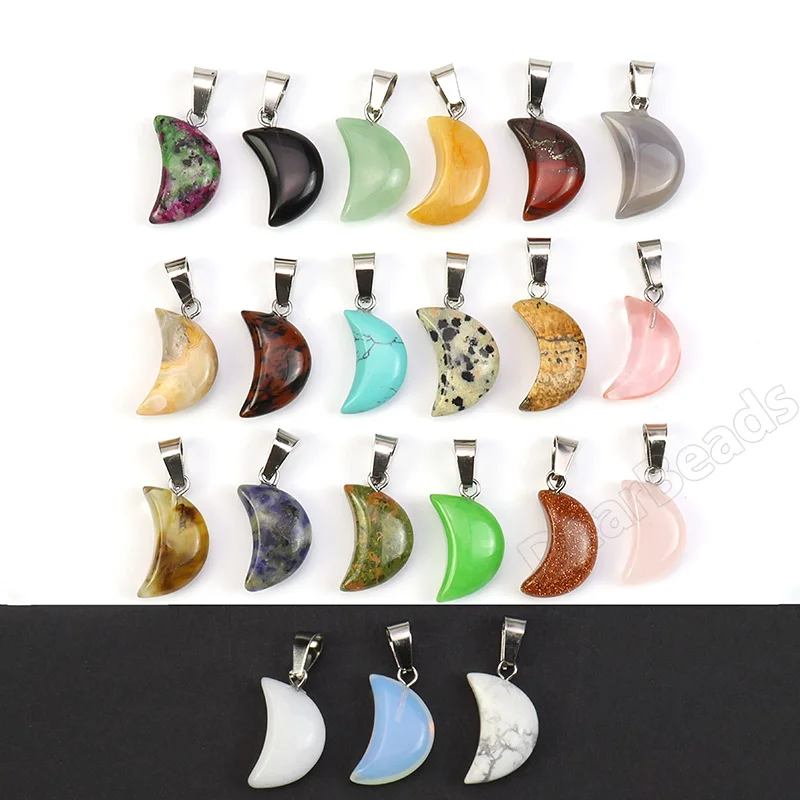 2CM Wholesale Sliver Moon Natural Stone Crystal Amethyst Pendant Quartz Pendants Charm For Necklace Jewelry Making