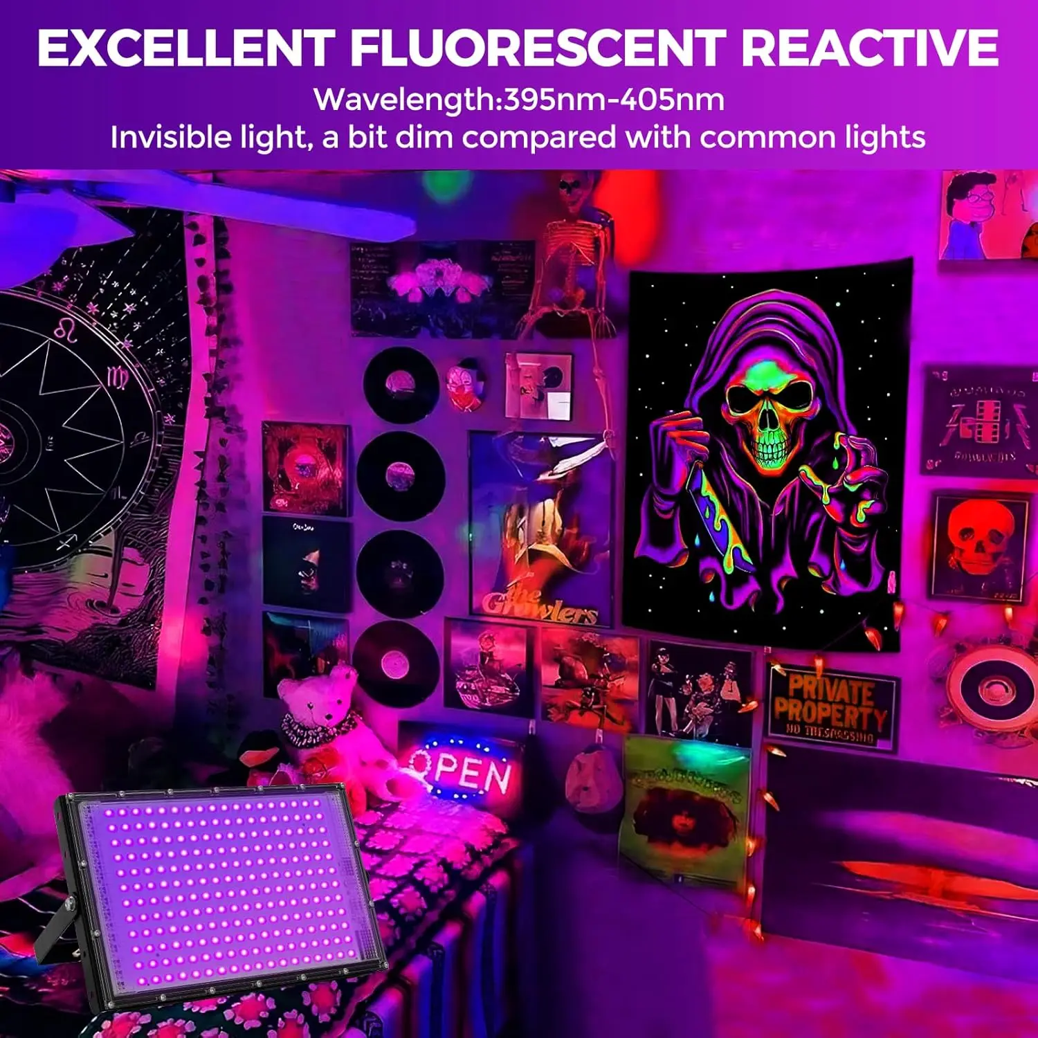 300W LED UV Lights for Glow Party 110V 220V Waterproof Blacklight Floodlight 395nm Spotlight Purple Lamp for Halloween Decor