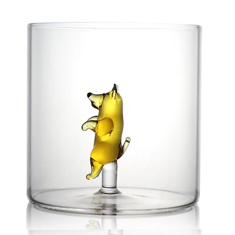 Wholesale Customized 3D Glass Coffee Mug Cartoon Borosilicate Glass Milk Cup Animal Inside Glass Mug
