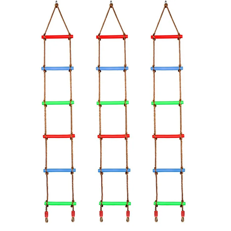 Playground Ninja Obstacles Swing Slackline Rainbow 6.6 Ft Hanging Climbing Rope plastic Wood Ladder for Kids