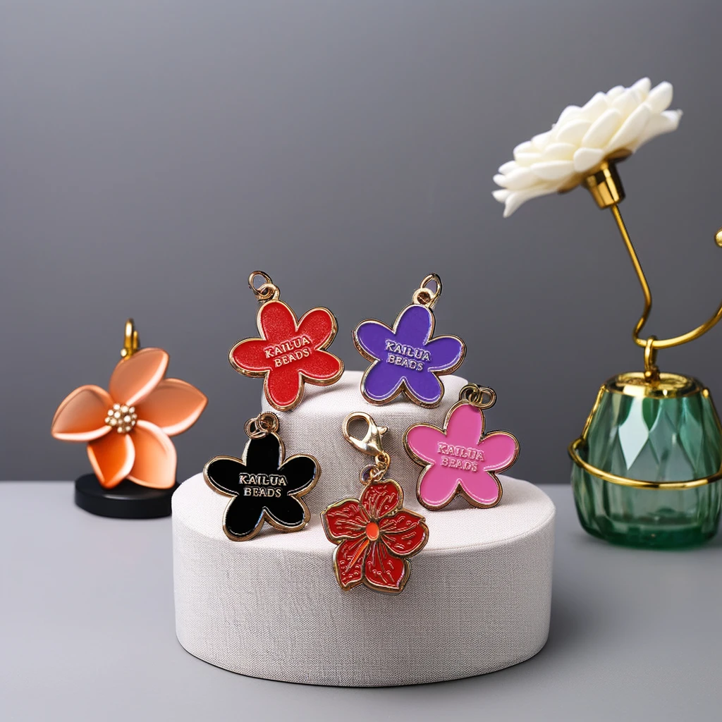 China Factory Customize Your Personalized Logo Flower Charms Metal Crafts Soft Enamel Charms for Bracelet Making