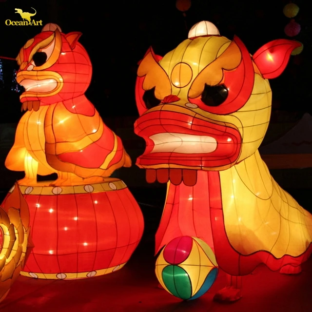 Chinese Silk Lantern Outdoor Waterproof Decoration Shining Silk Flower Traditional Lights Show