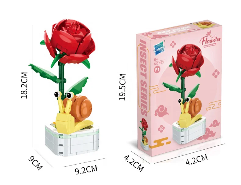Trending Items 2024 Floral Bouquet Brick Decoration Toy DIY Plastic Ornaments Flowers Building Blocks With Insect