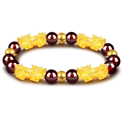 Obsidian six-character mantra bracelet pure copper solid sand gold brave bracelet
