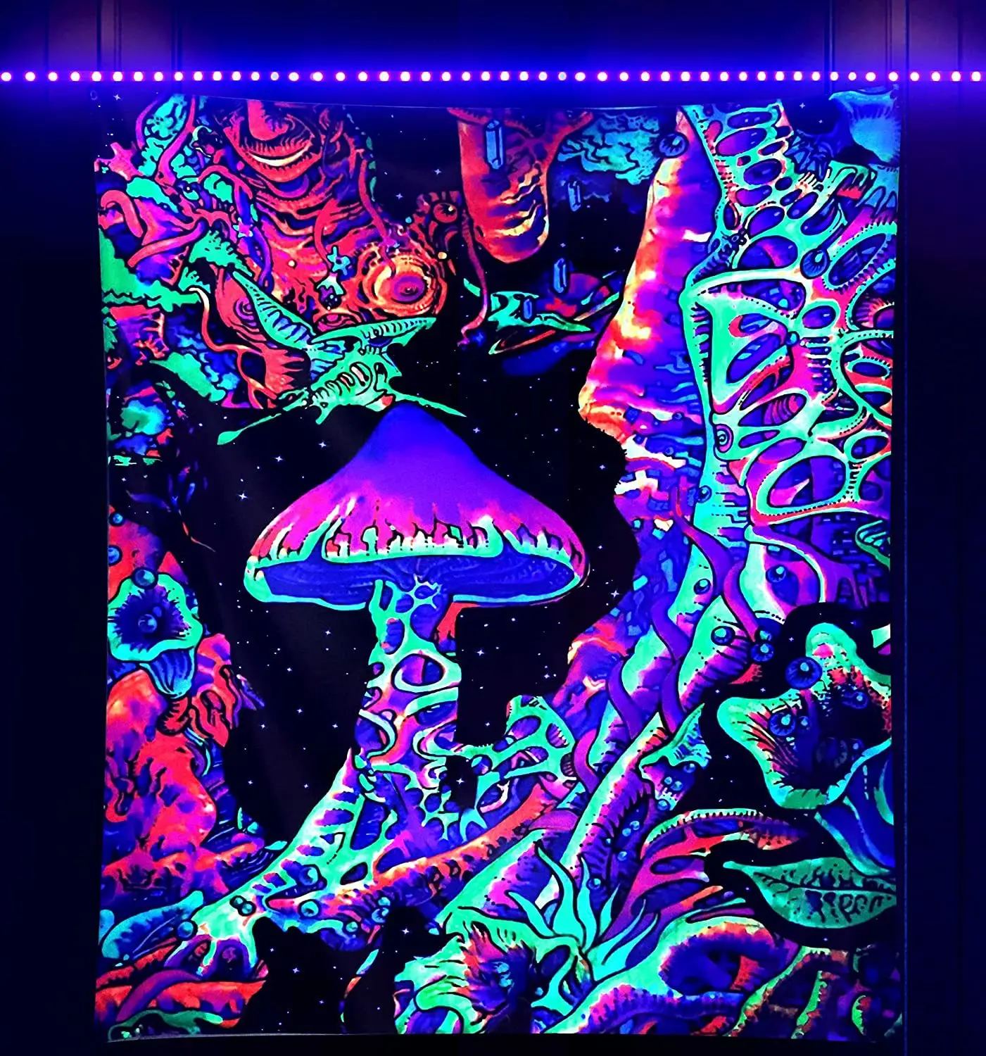 Uv Reactive Trippy Neon Tapestries Tapestry Wall Hanging Fantastic Upright Tapestry Glow In The Dark Tapiz ultravioleta
