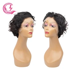 Clj Alibaba Online Shopping Pixie Coupe Aligned Remy Silky Vietnamese 1B99J Color 13X4 Short Pixie Cut Wig For Wigs