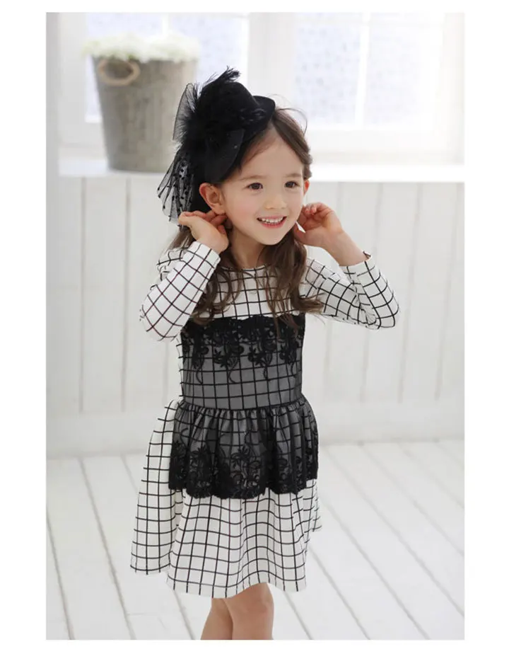 Girl Fancy Fashion Long Sleeve Plaid Or Dot Lace Wedding Dress In Best Price