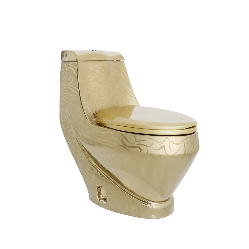 Luxury electroplated golden color sanitary ware toilet water closet ceramic round one piece toilet