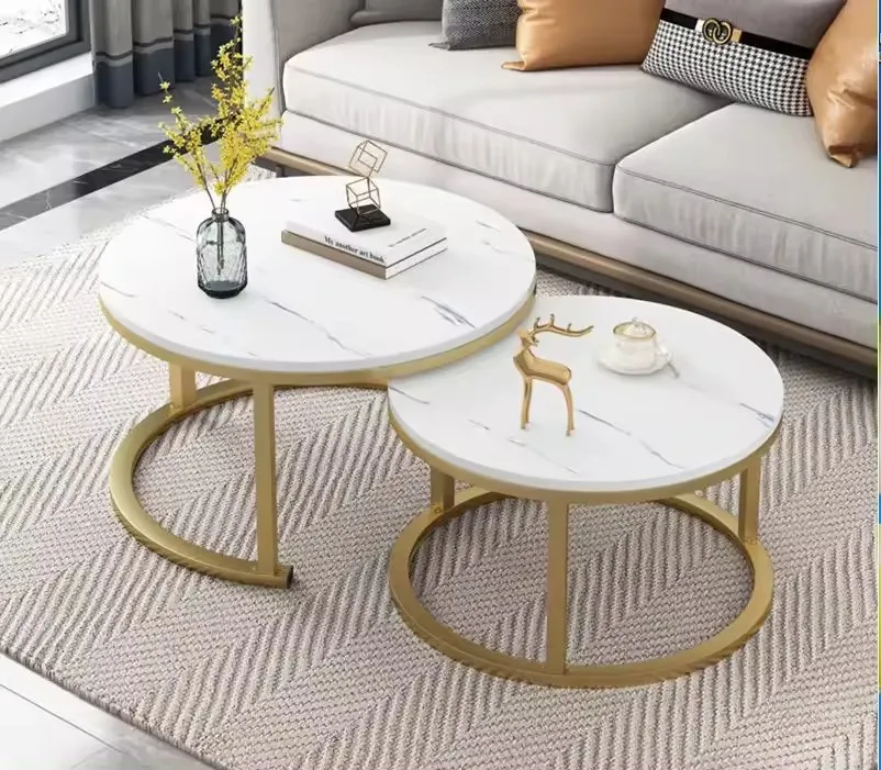 Modern Luxury Coffee Table Living Room Furniture Metal Base MDF Wood Top with Marble Texture Tea Table