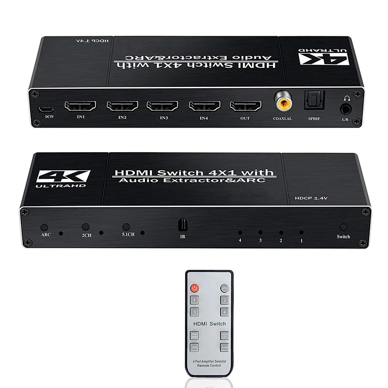 4K HDMI Switch 4port 4 In 1 Out HDMI2.0b Switcher 4x1 Audio Extractor ARC YUV4:2:0